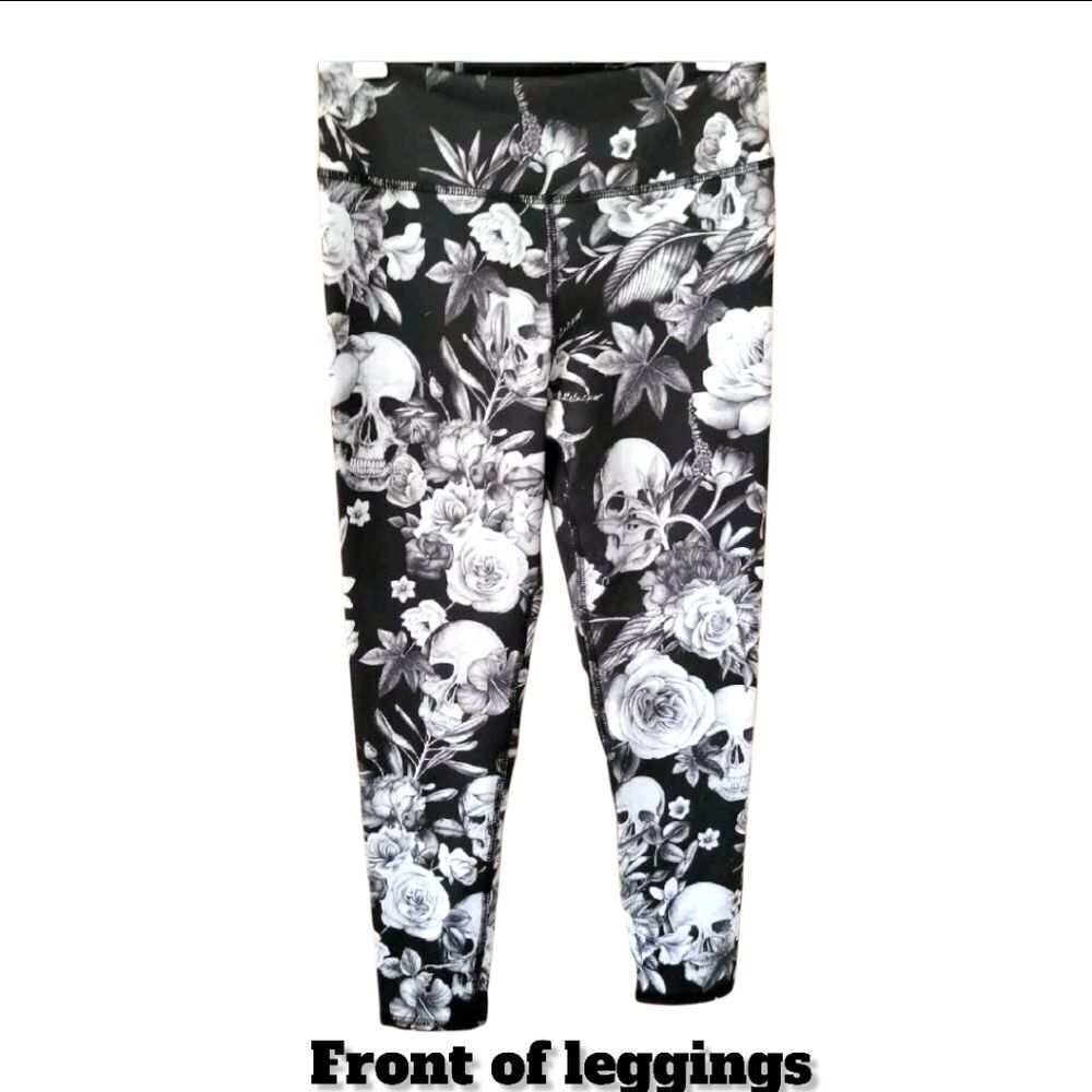 Women's Evaluation & Creation Rose/Skull Design Leggings. - Picture 4 of 6